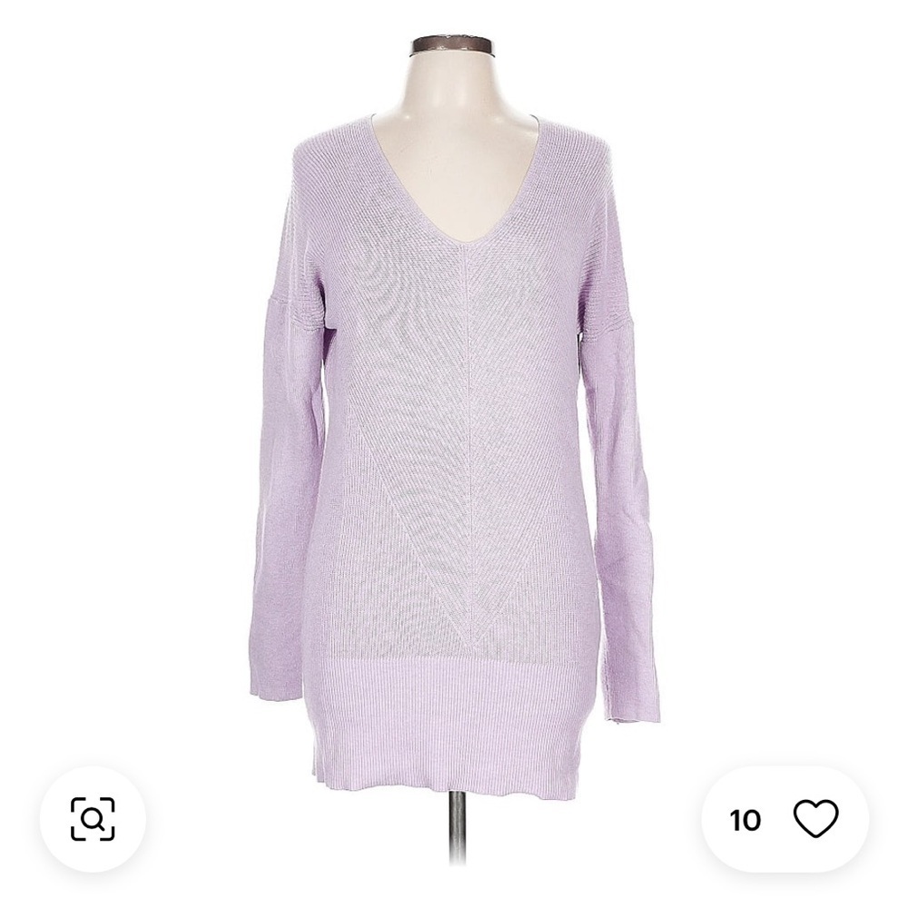 EUC White House Black Market Lilac Knit V-Neck Tunic Length Sweater SZ XL